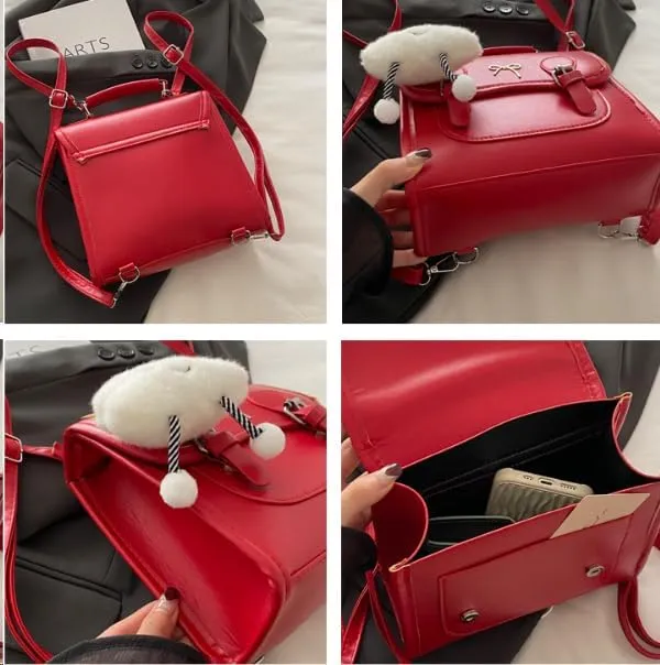Cute Satchel Handbag with Cloud Charm, Bow Detail, Adjustable Shoulder Strap