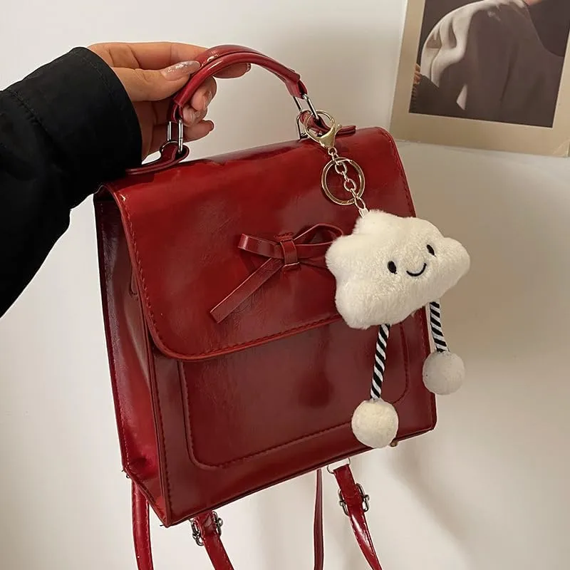 Cute Satchel Handbag with Cloud Charm, Bow Detail, Adjustable Shoulder Strap