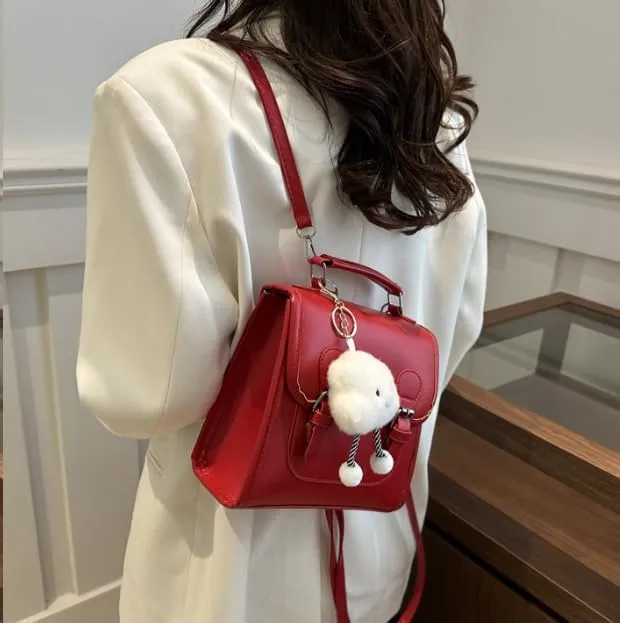 Cute Satchel Handbag with Cloud Charm, Bow Detail, Adjustable Shoulder Strap