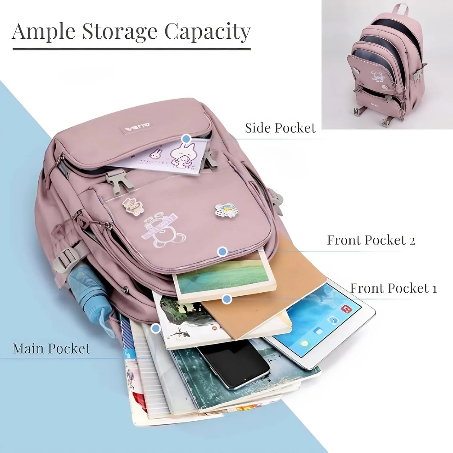 Cute School Laptop Backpack with Large Capacity Multiple Pockets for Girls Travel Friendly with Luggage Strap Accessory Included (Grey)