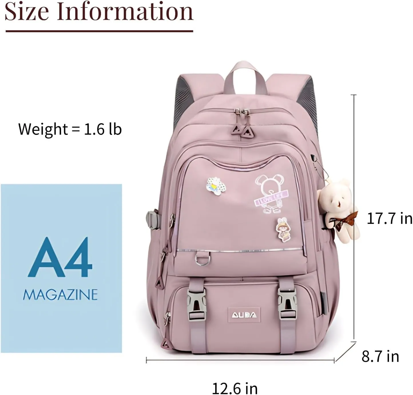 Cute School Laptop Backpack with Large Capacity Multiple Pockets for Girls Travel Friendly with Luggage Strap Accessory Included (Purple)