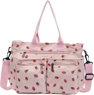 Cute Strawberry Pattern Tote Bag Class Commuter Work Shoulder Bag Large Capacity Stylish Handbag for Women 2025