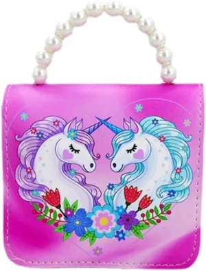 Cute Unicorn Little Girls Purse Kids Crossbody Bag Shoulder Purse Handbag with Pearl Handle