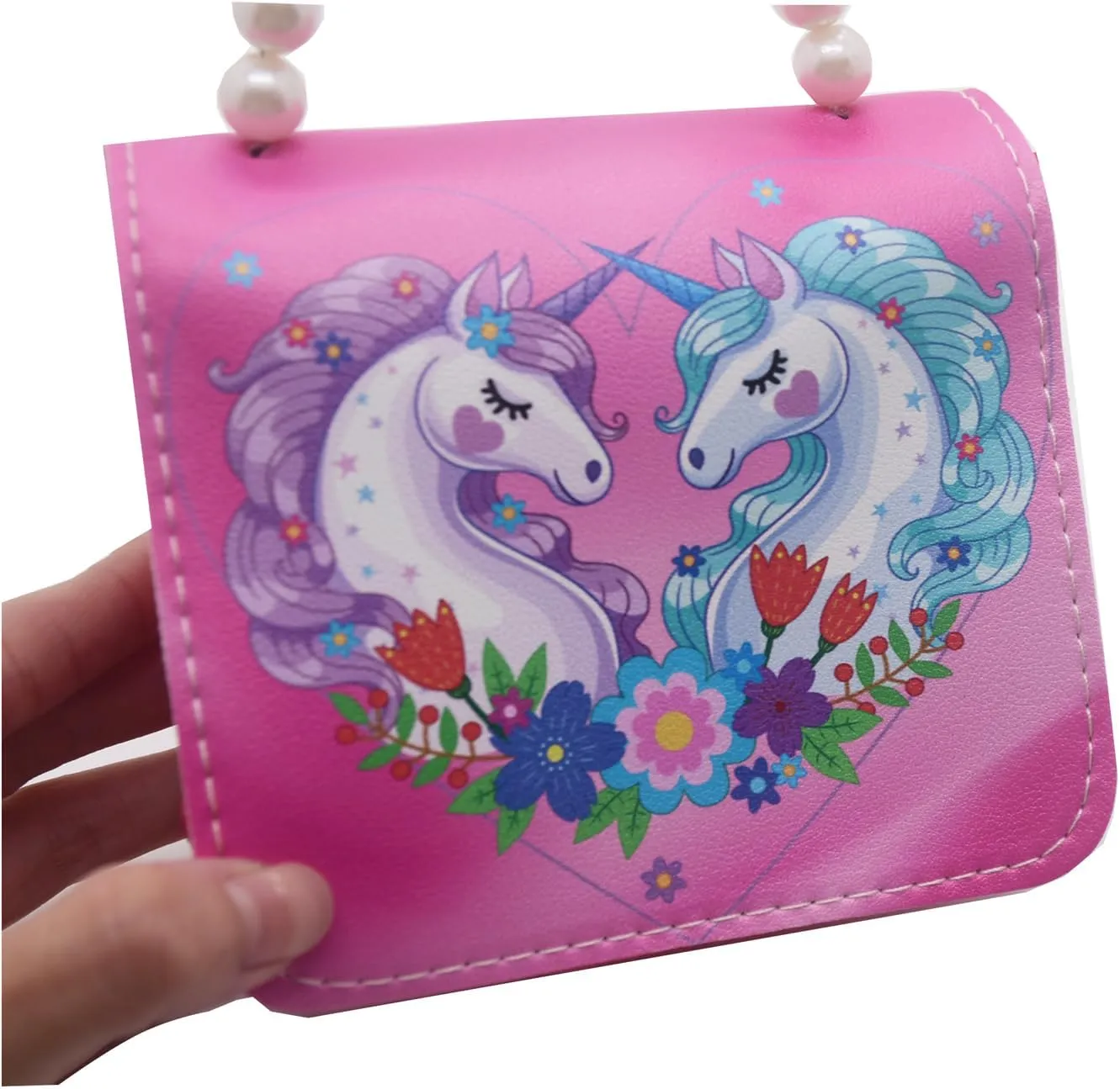 Cute Unicorn Little Girls Purse Kids Crossbody Bag Shoulder Purse Handbag with Pearl Handle