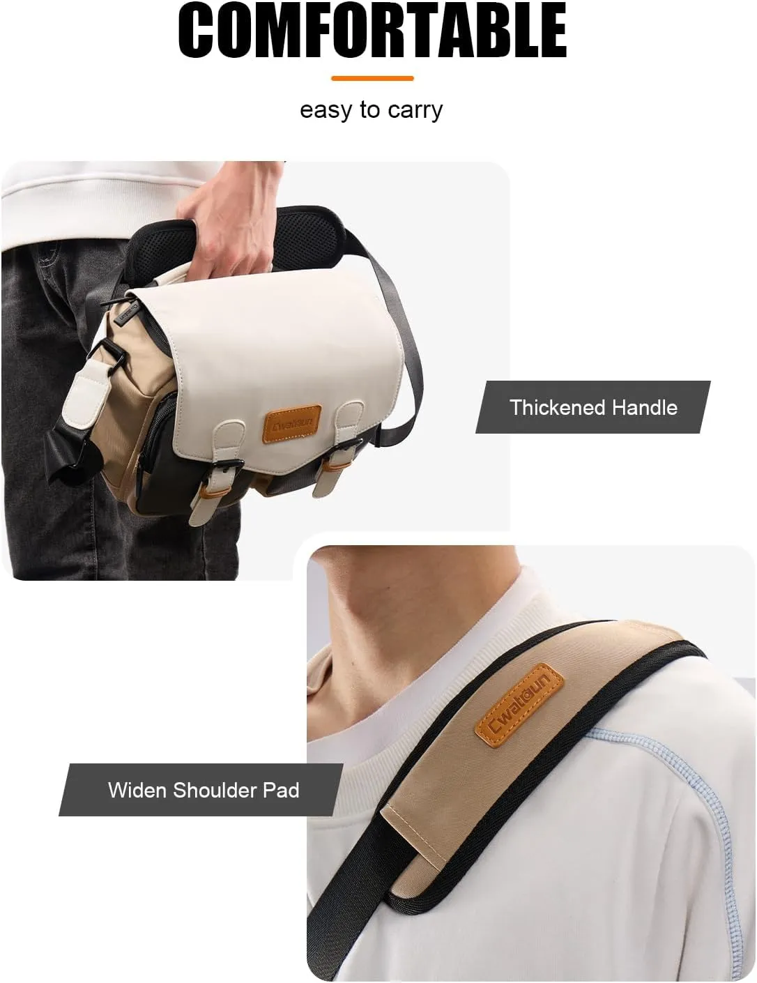 Cwatcun Camera Bag Camera Crossbody Shoulder Messenger Case, Travel Photography Bag for Men/Women with Tripod Holder for Canon, Nikon, Sony, Fuji DSLR/SLR/Mirrorless Cameras, Lens and Accessories