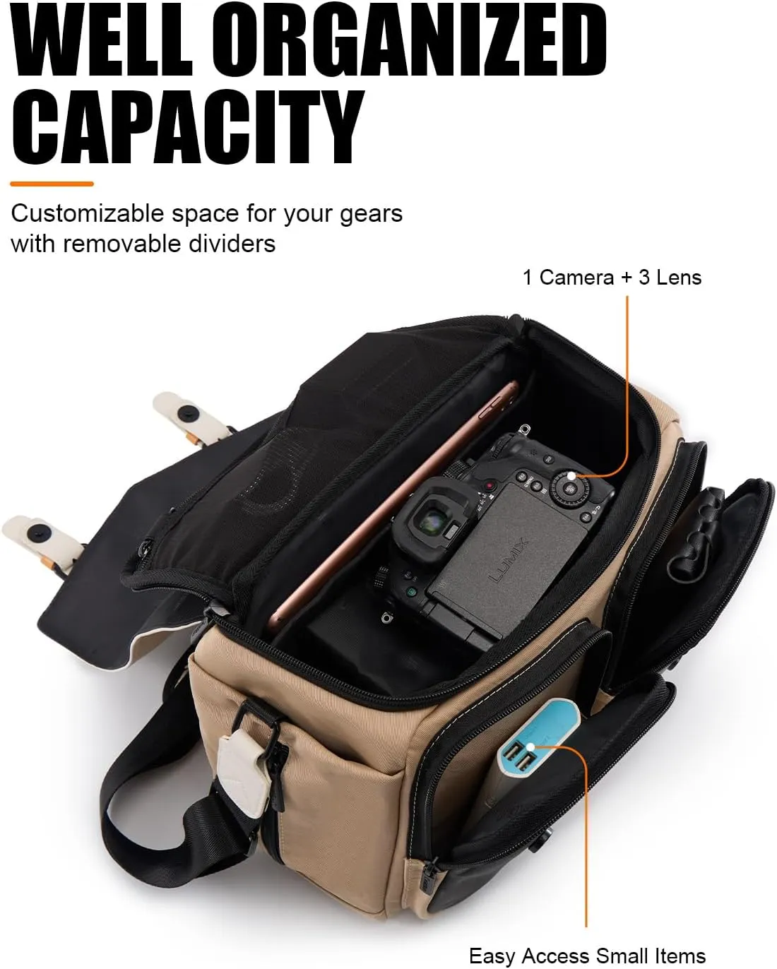 Cwatcun Camera Bag Camera Crossbody Shoulder Messenger Case, Travel Photography Bag for Men/Women with Tripod Holder for Canon, Nikon, Sony, Fuji DSLR/SLR/Mirrorless Cameras, Lens and Accessories