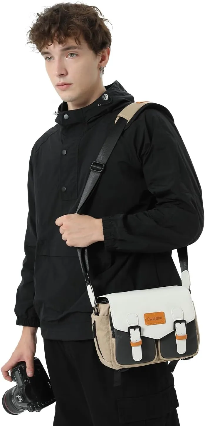 Cwatcun Camera Bag Camera Crossbody Shoulder Messenger Case, Travel Photography Bag for Men/Women with Tripod Holder for Canon, Nikon, Sony, Fuji DSLR/SLR/Mirrorless Cameras, Lens and Accessories