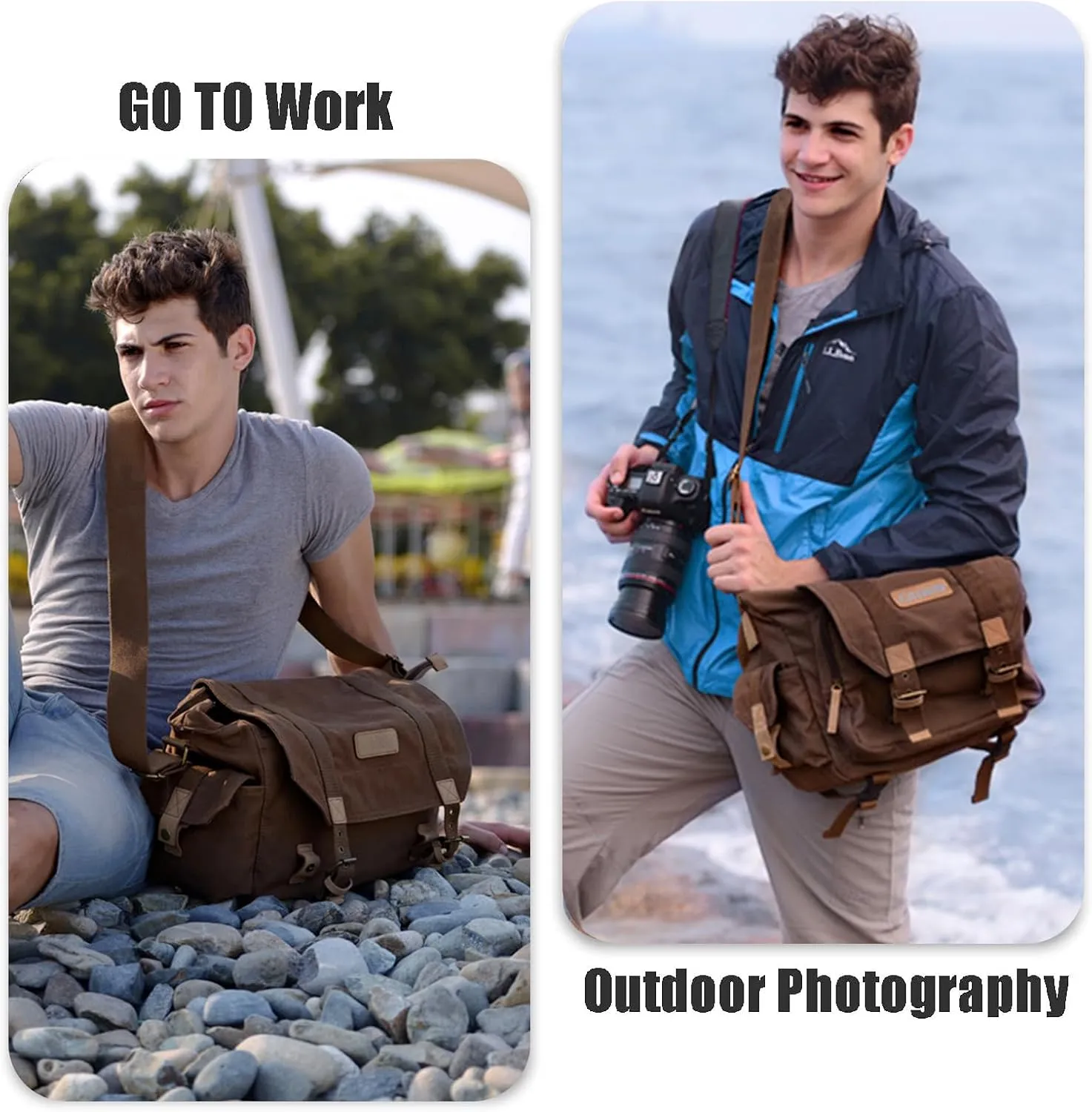 Cwatcun Camera Case Canvas Shoulder Bag with detachable insert Case Shockproof Camera Messenger Bag for Canon Sony Nikon DSLR/SLR, Mirrorless Camera Bag with Tripod Holder for Men Women (Color:Brown)