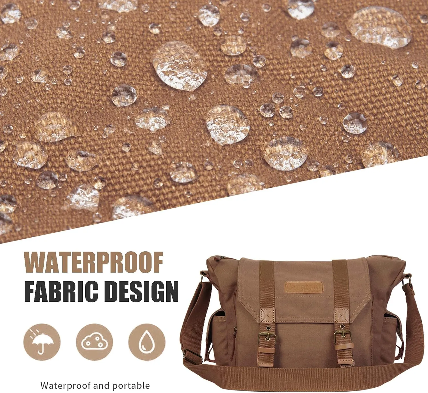 Cwatcun Camera Case Canvas Shoulder Bag with detachable insert Case Shockproof Camera Messenger Bag for Canon Sony Nikon DSLR/SLR, Mirrorless Camera Bag with Tripod Holder for Men Women (Color:Brown)