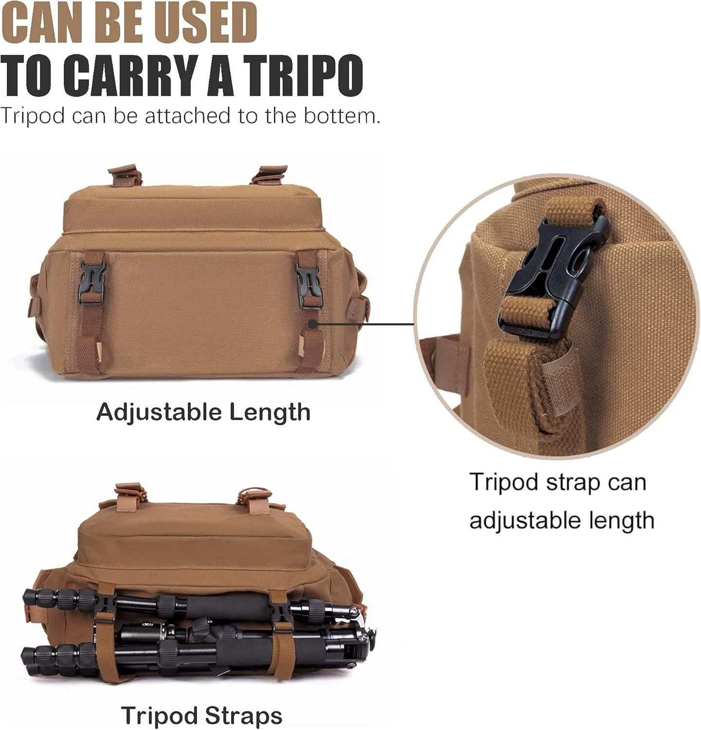 Cwatcun Camera Case Canvas Shoulder Bag with detachable insert Case Shockproof Camera Messenger Bag for Canon Sony Nikon DSLR/SLR, Mirrorless Camera Bag with Tripod Holder for Men Women (Color:Brown)