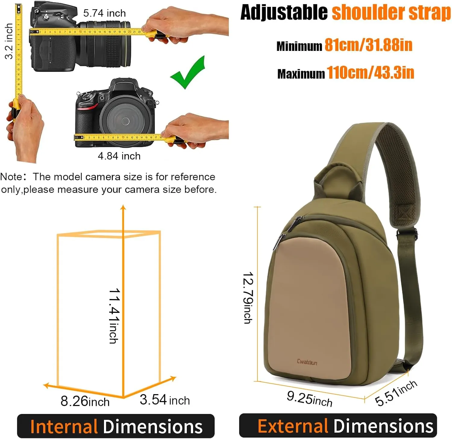 Cwatcun Camera Sling Bag Small DSLR/SLR/Mirrorless Compact Camera Bag Water-resistant Camera Shoulder Case Crossbody Photography Purse Compatible with Canon/Nikon/Sony/Fuji Camera,Lens,Green