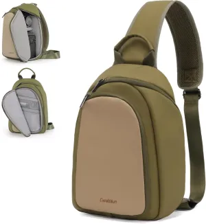 Cwatcun Camera Sling Bag Small DSLR/SLR/Mirrorless Compact Camera Bag Water-resistant Camera Shoulder Case Crossbody Photography Purse Compatible with Canon/Nikon/Sony/Fuji Camera,Lens,Green