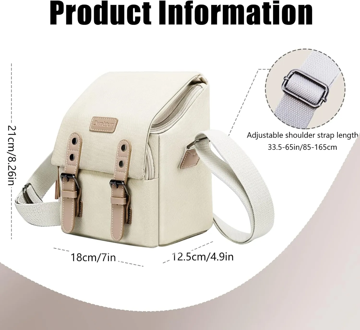 Cwatcun Compact Camera Bag Purse Case Canvas Leather Trim Compatible for Nikon, Canon, Sony Mirrorless Camera and Lenses Waterproof, Camera Shoulder Messenger Bag Beige