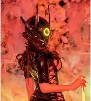 Cyberpunk Mask Cosplay, LED Light Futuristic Mecha Warrior Helmet, Sci-Fi Black Full Face Mask, Perfect for Halloween, Party (style 3)