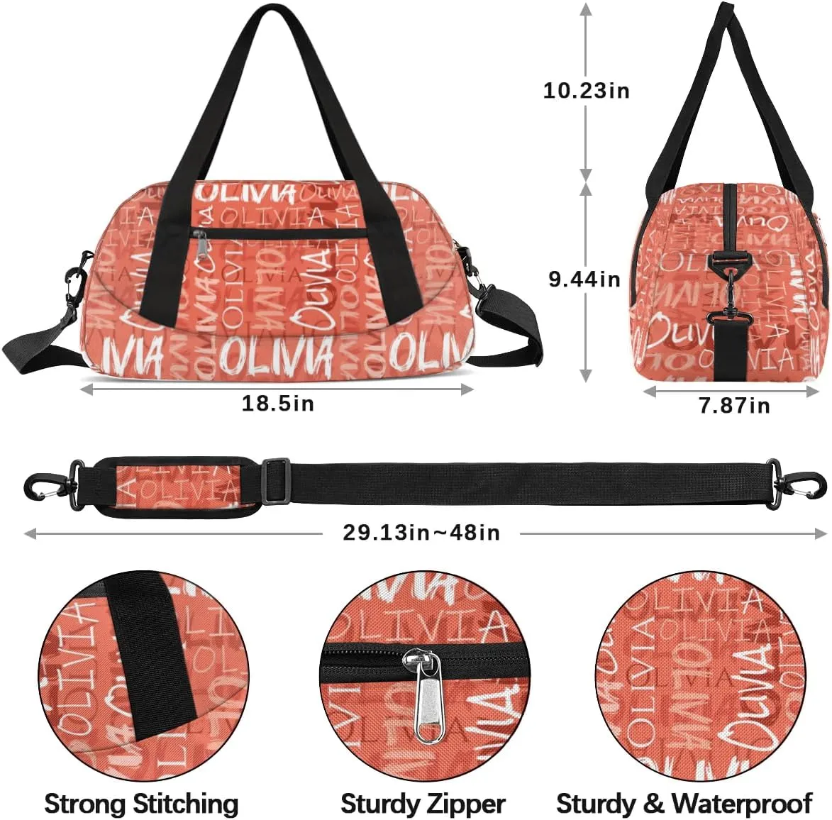 Dance Bag Custom Sport Bag Travel Duffel Bag Personalized Duffel Overnight Bag Cheer Bag Cheerleader Bag for Girls Boys Customized Gym Bag Kids Gifts - Orange