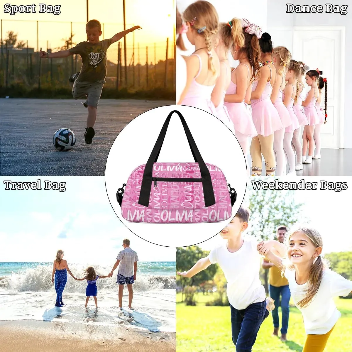 Dance Bag Custom Sport Bag Travel Duffel Bag Personalized Duffel Overnight Bag Cheer Bag Cheerleader Bag for Girls Boys Customized Gym Bag Kids Gifts - Pink