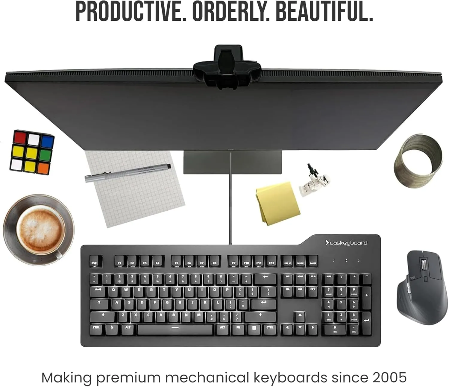 Das Keyboard Prime 13 Mark II Backlit Wired Mechanical Keyboard, Cherry MX2A Silent Red Mechanical Switches, Clean White LED Backlit Keys, USB Pass-Through, Aluminum Top Panel (104 Keys, Black)