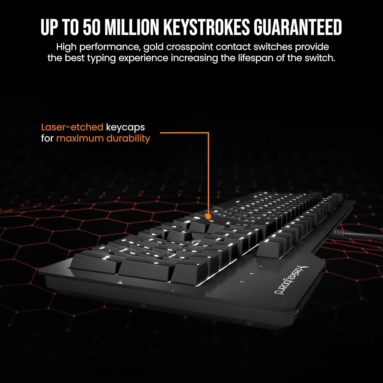Das Keyboard Prime 13 Mark II Backlit Wired Mechanical Keyboard, Cherry MX2A Silent Red Mechanical Switches, Clean White LED Backlit Keys, USB Pass-Through, Aluminum Top Panel (104 Keys, Black)