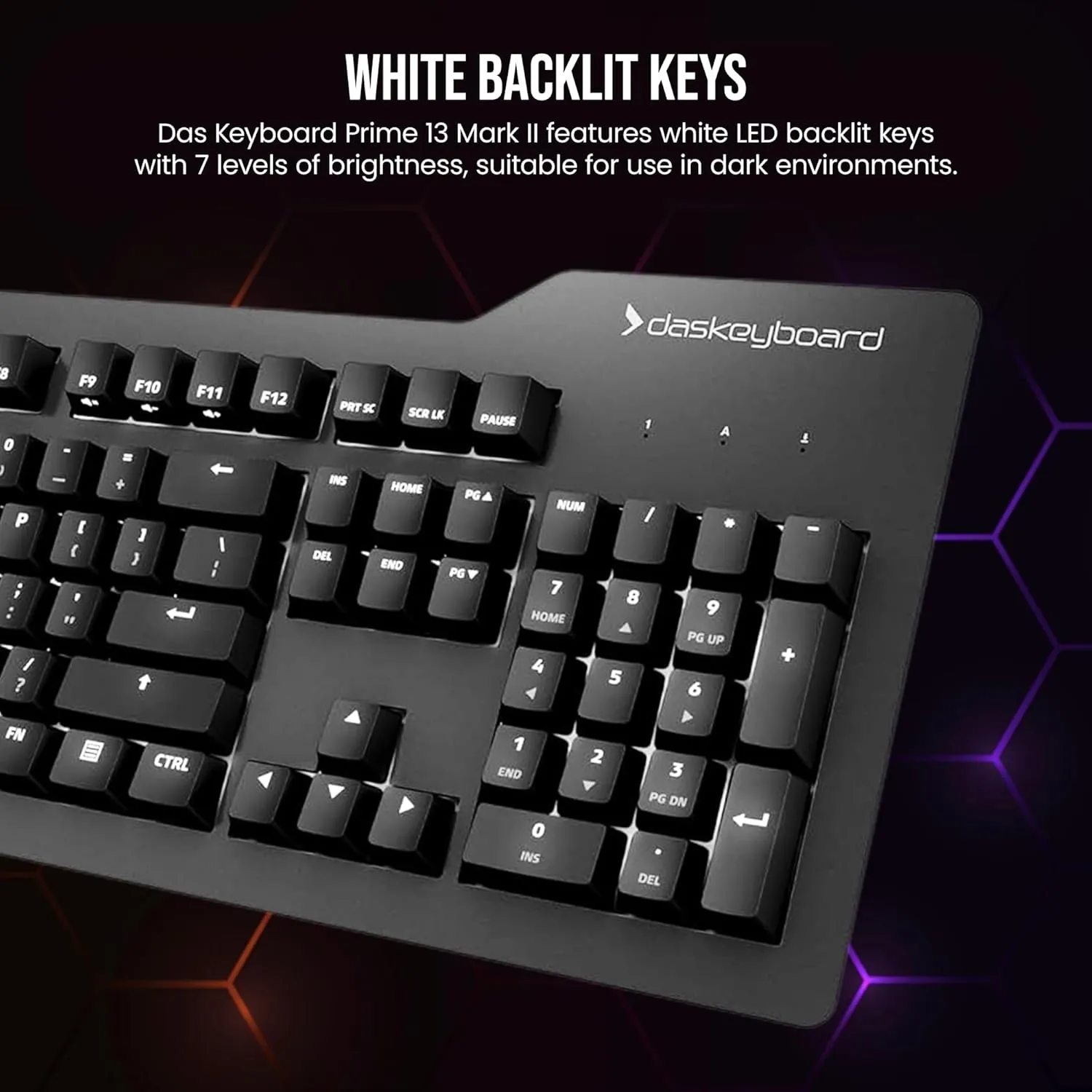 Das Keyboard Prime 13 Mark II Backlit Wired Mechanical Keyboard, Cherry MX2A Silent Red Mechanical Switches, Clean White LED Backlit Keys, USB Pass-Through, Aluminum Top Panel (104 Keys, Black)