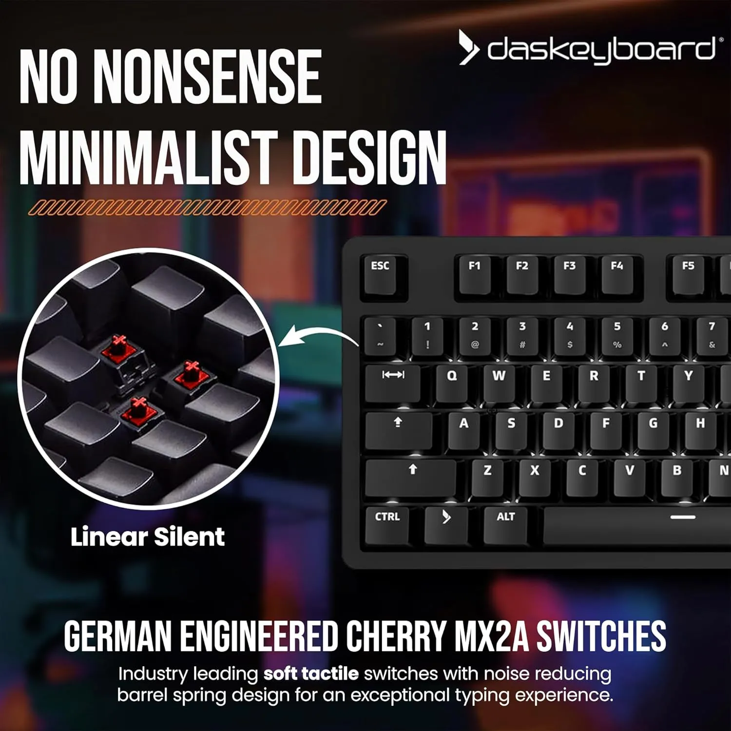 Das Keyboard Prime 13 Mark II Backlit Wired Mechanical Keyboard, Cherry MX2A Silent Red Mechanical Switches, Clean White LED Backlit Keys, USB Pass-Through, Aluminum Top Panel (104 Keys, Black)
