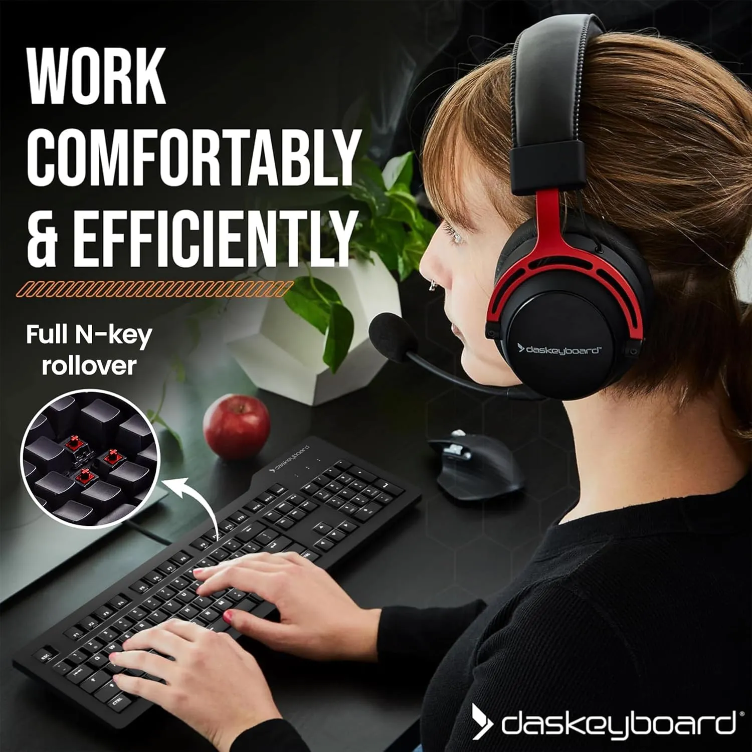 Das Keyboard Prime 13 Mark II Backlit Wired Mechanical Keyboard, Cherry MX2A Silent Red Mechanical Switches, Clean White LED Backlit Keys, USB Pass-Through, Aluminum Top Panel (104 Keys, Black)