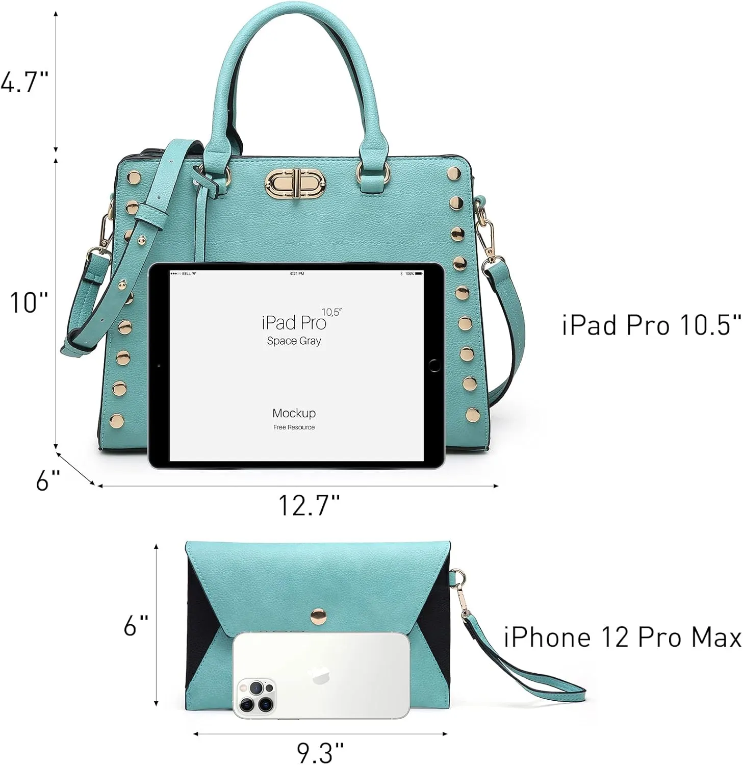 Dasein Women Medium Satchel Handbag Work Tote Shoulder Bag Top Handle Purse with Matching Clutch 2pcs Set