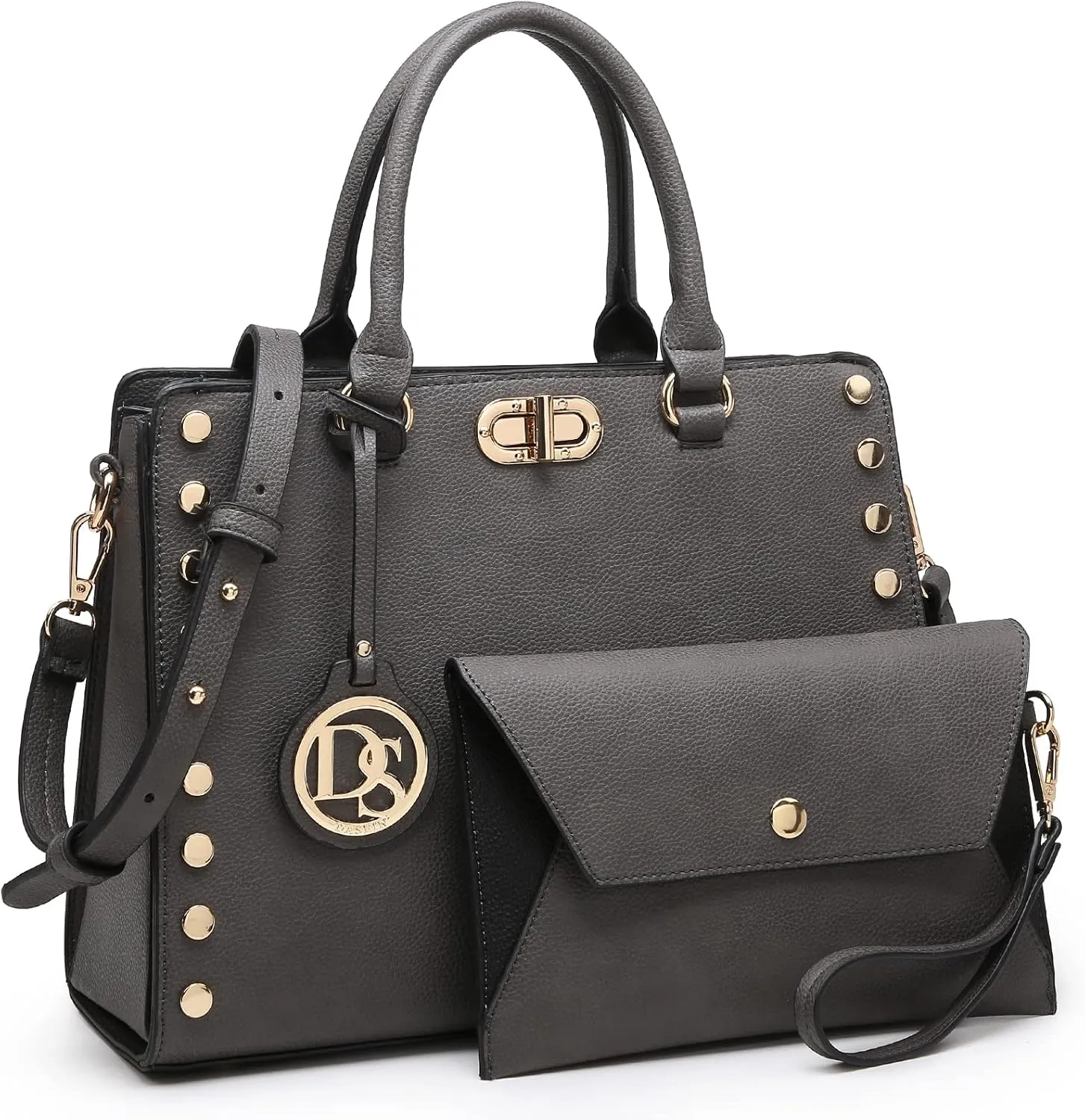 Dasein Women Medium Satchel Handbag Work Tote Shoulder Bag Top Handle Purse with Matching Clutch 2pcs Set