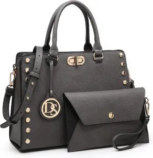 Dasein Women Medium Satchel Handbag Work Tote Shoulder Bag Top Handle Purse with Matching Clutch 2pcs Set