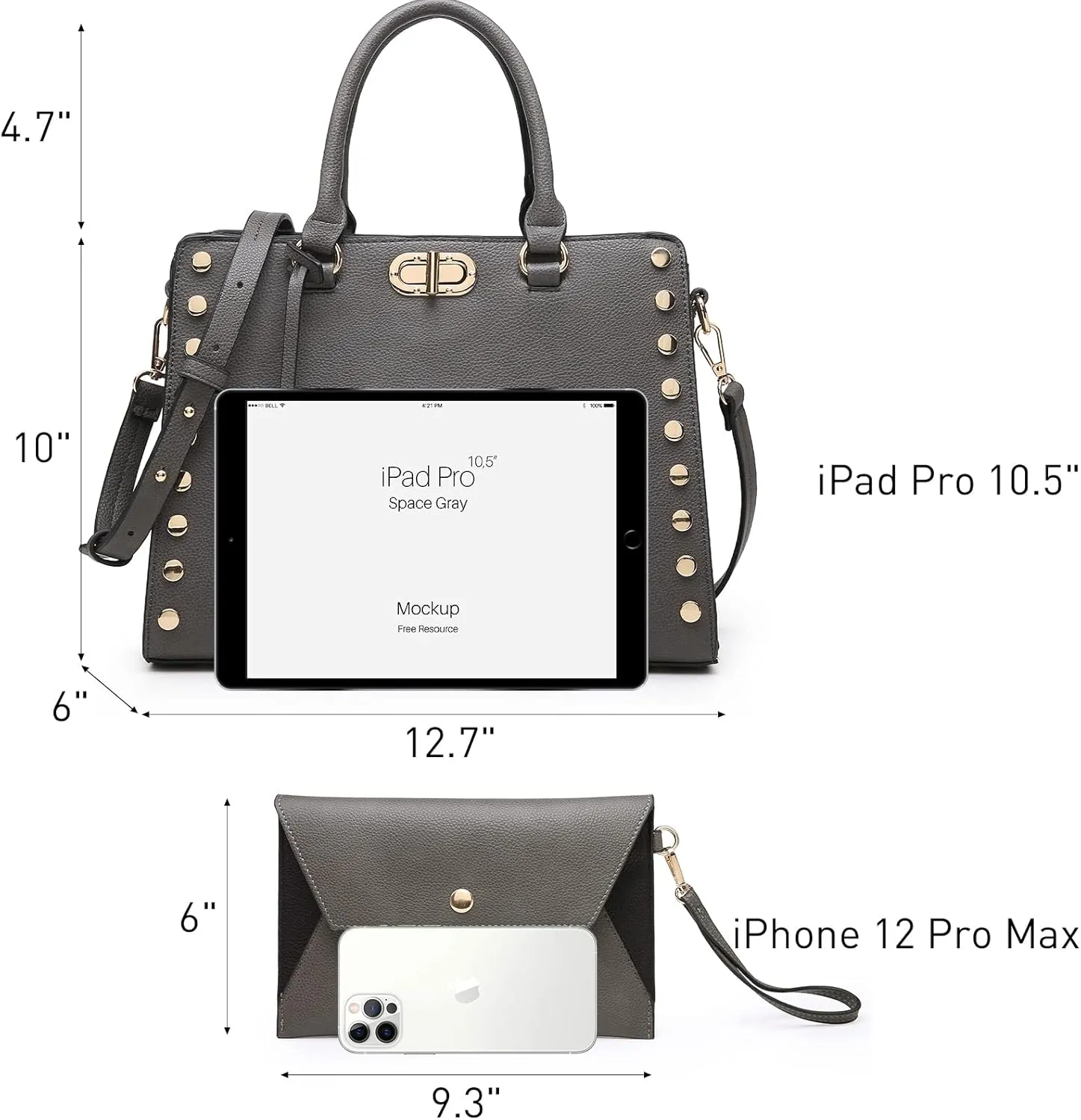 Dasein Women Medium Satchel Handbag Work Tote Shoulder Bag Top Handle Purse with Matching Clutch 2pcs Set