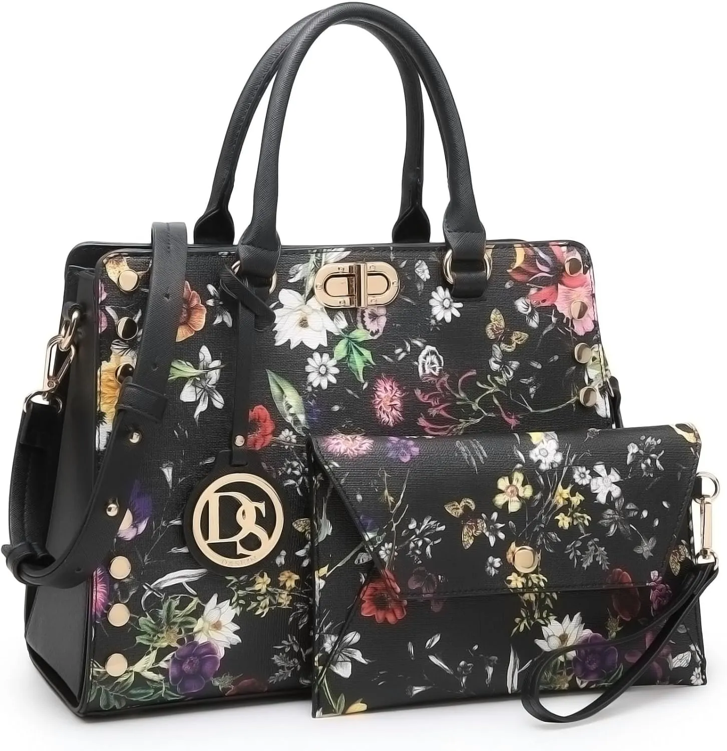 Dasein Women Medium Satchel Handbag Work Tote Shoulder Bag Top Handle Purse with Matching Clutch 2pcs Set