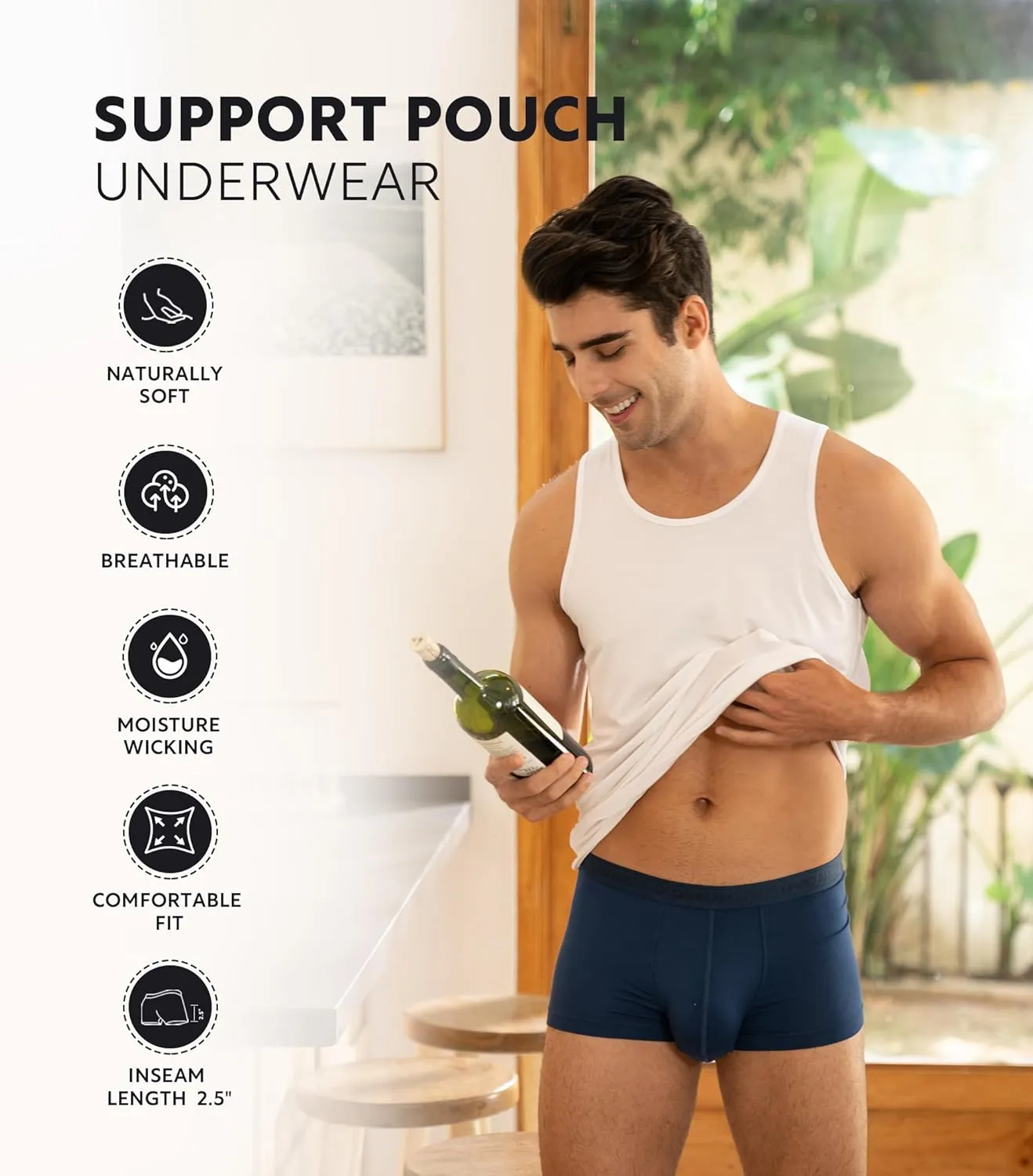 DAVID ARCHY Men's Boxer Briefs, Micro Modal Dual Pouch Trunks Support Ball Bulge Enhancing Underwear,Underwear For Man 3 Pack