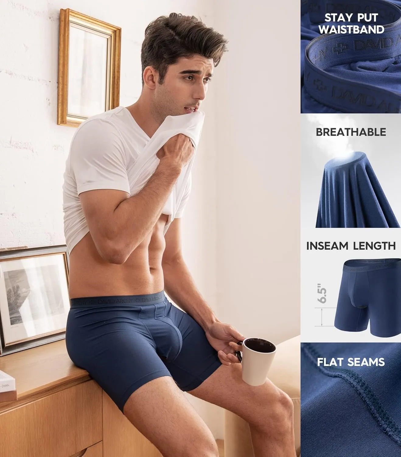 DAVID ARCHY Men's Boxer Briefs, Micro Modal Dual Pouch Trunks Support Ball Bulge Enhancing Underwear,Underwear For Man 3 Pack