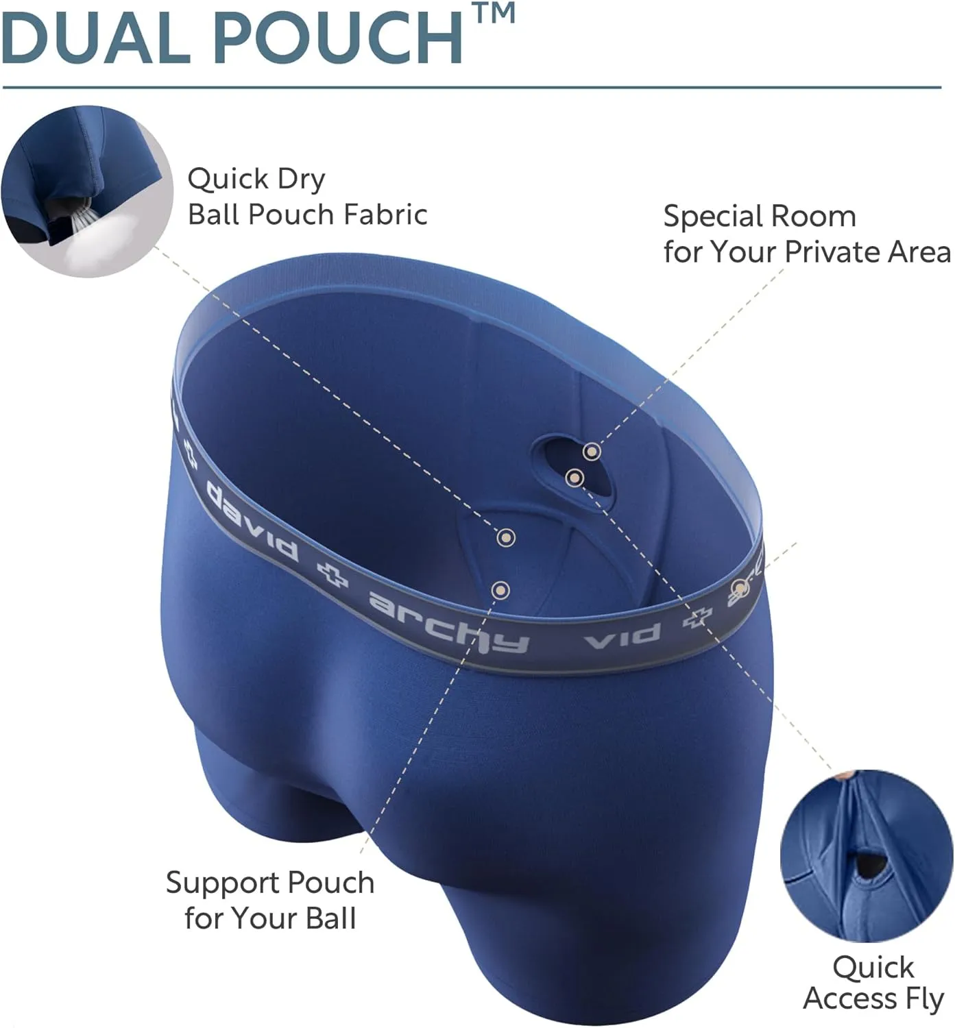 DAVID ARCHY Men's Boxer Briefs, Micro Modal Dual Pouch Trunks Support Ball Bulge Enhancing Underwear,Underwear For Man 3 Pack
