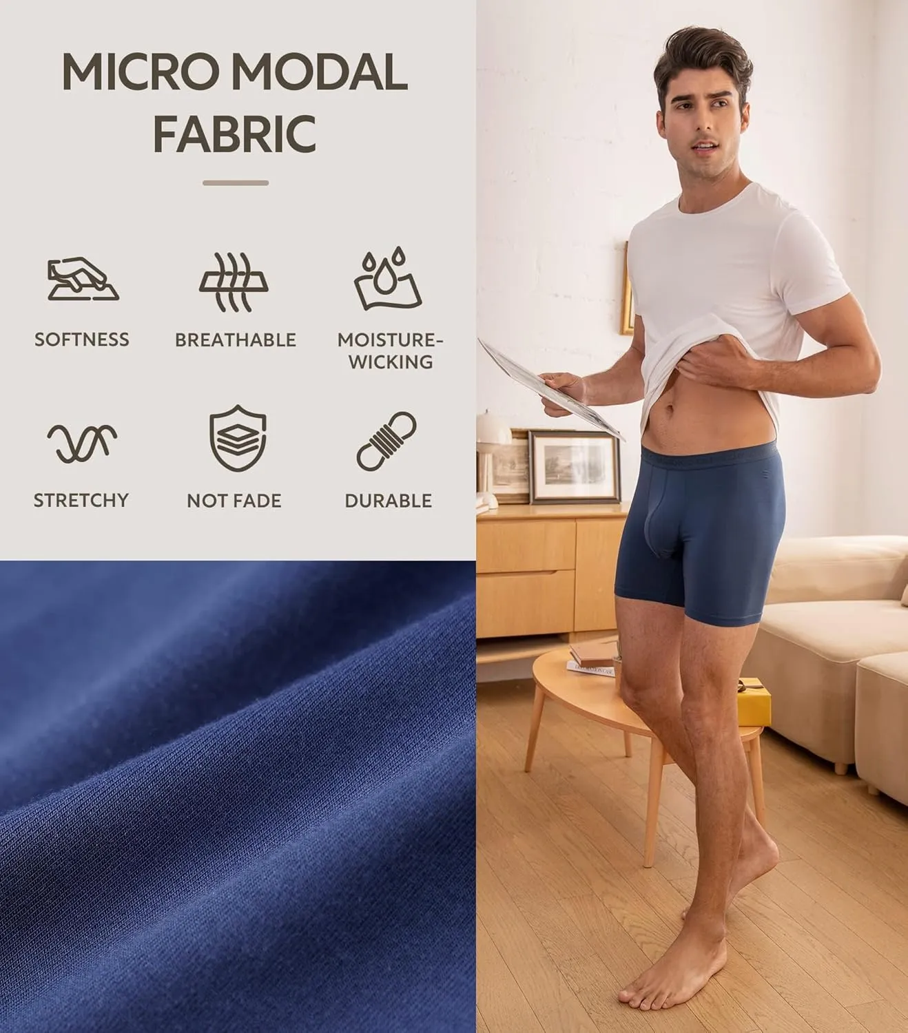 DAVID ARCHY Men's Boxer Briefs, Micro Modal Dual Pouch Trunks Support Ball Bulge Enhancing Underwear,Underwear For Man 3 Pack