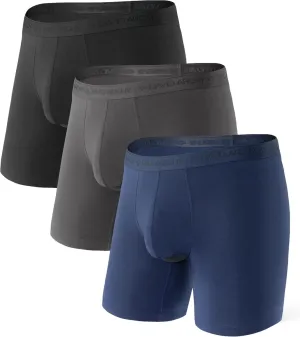 DAVID ARCHY Men's Boxer Briefs, Micro Modal Dual Pouch Trunks Support Ball Bulge Enhancing Underwear,Underwear For Man 3 Pack