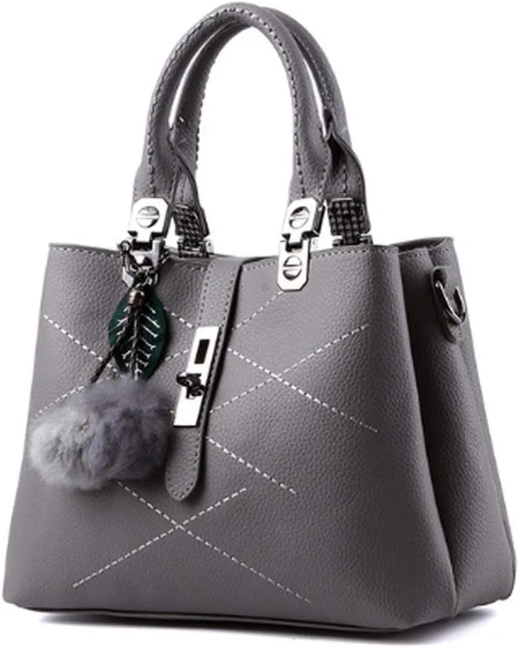 Dayfine Women's PU Small Square Bag Sweet Lady Embroidery Ball Pendant Shoulder Bag