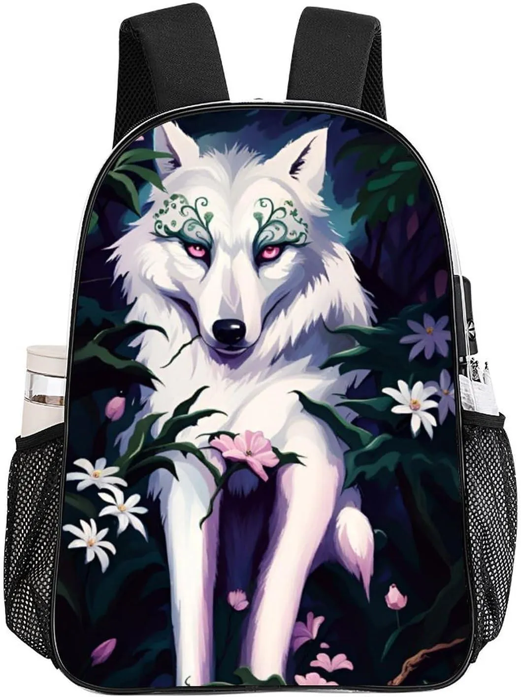 Daypack Bookbag Anti-Theft Multipurpose Large Capacity Bookbag - Beautiful Wolf Pink Flowers Art Travel Hiking & Camping Rucksack Transparent Bag