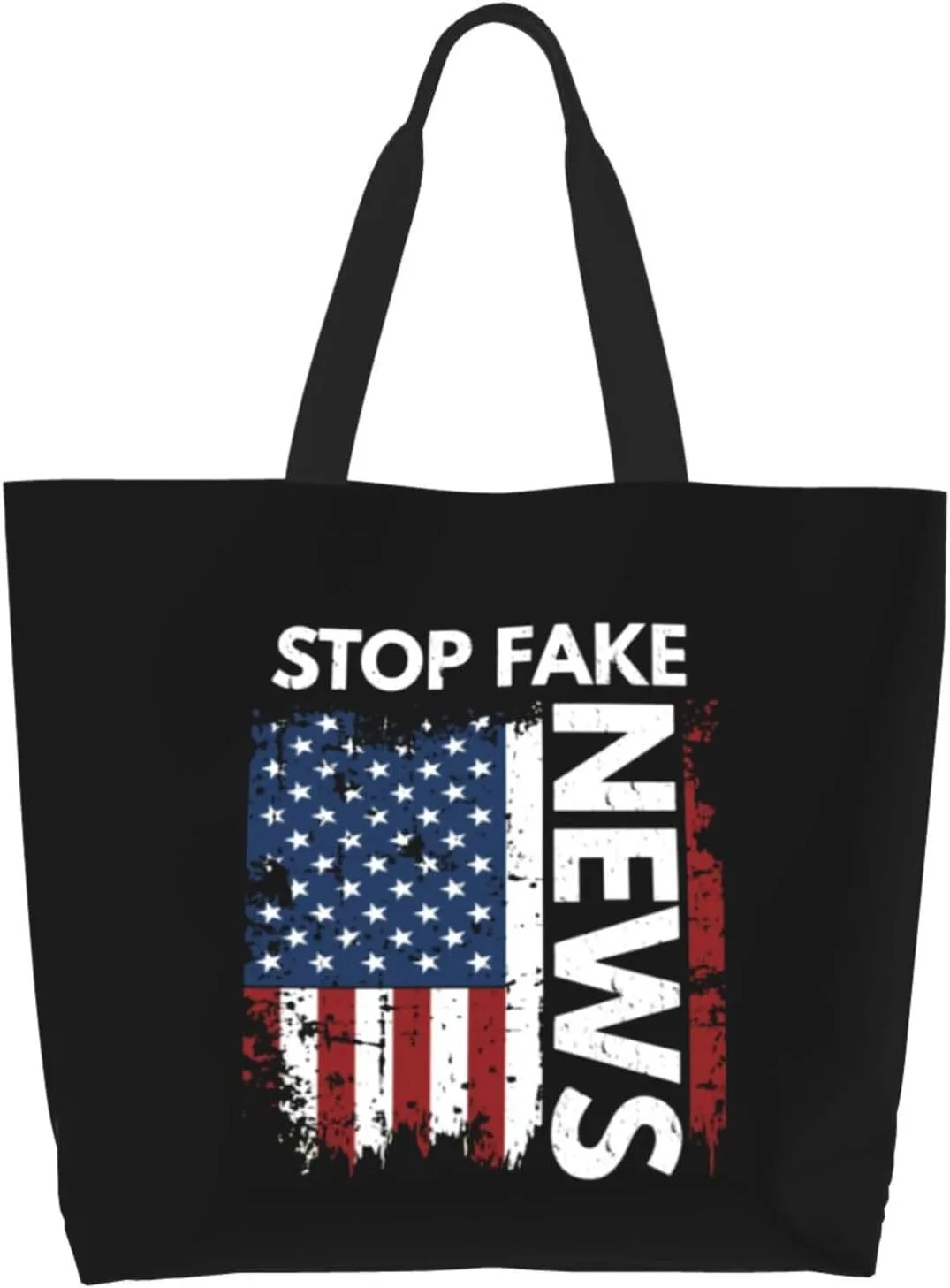 Defund The Media Fake News Canvas Tote Bags for Women, Ladies Shoulder Handbags Large Purse Lightweight Foldable Reusable Shopping Bag with Pockets for Work, Travel, 15.7x19.7in