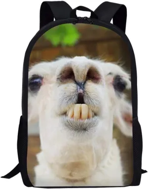 Dellukee Alpaca Print Funny School Backpack for Kids Boys Girls Middle School Elementary Book Bag Large Durable Daypack