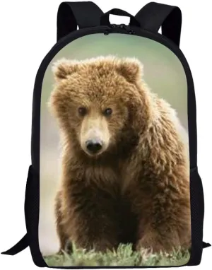 Dellukee Bear Print Funny School Backpack for Kids Boys Girls Middle School Elementary Book Bag Large Durable Daypack