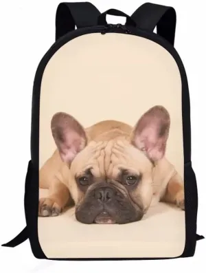 Dellukee Funny School Backpack for Kids Boys Girls Middle School Elementary Book Bag Large Durable Daypack Cute Pug Print
