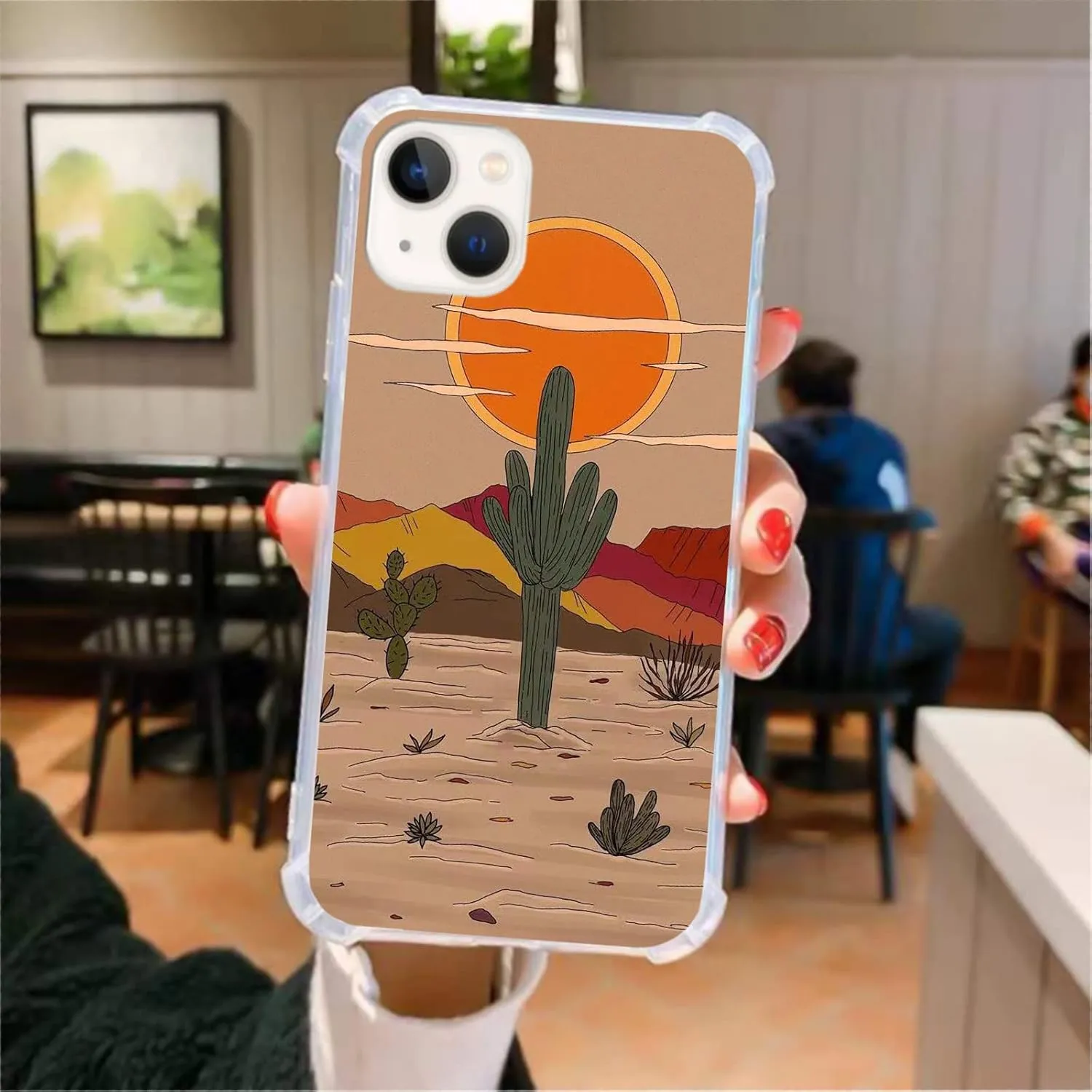 Desert Sunset Cactus Art Case Compatible with iPhone 15, Landscape Nature Case for iPhone 15, Trendy Cool Soft TPU Bumper Case Cover