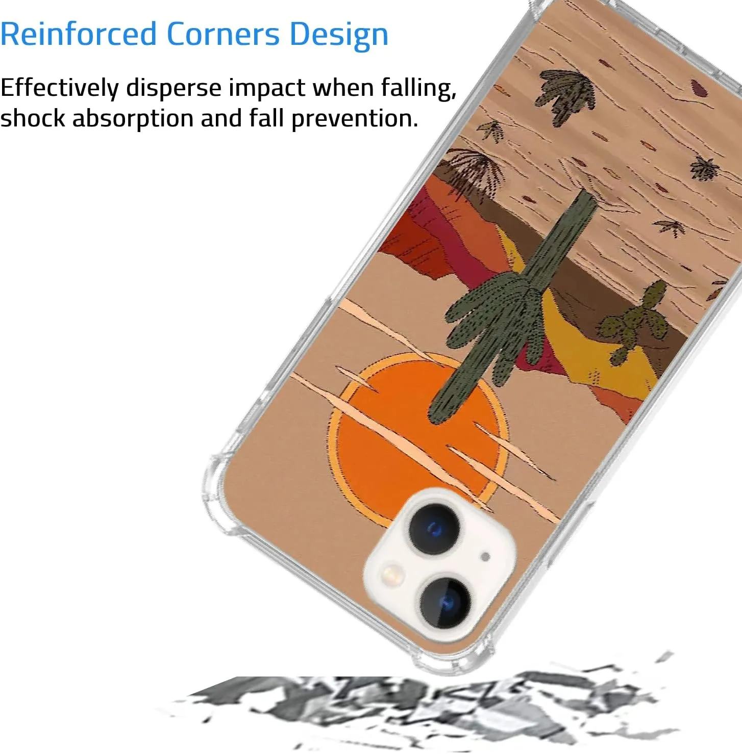 Desert Sunset Cactus Art Case Compatible with iPhone 15, Landscape Nature Case for iPhone 15, Trendy Cool Soft TPU Bumper Case Cover