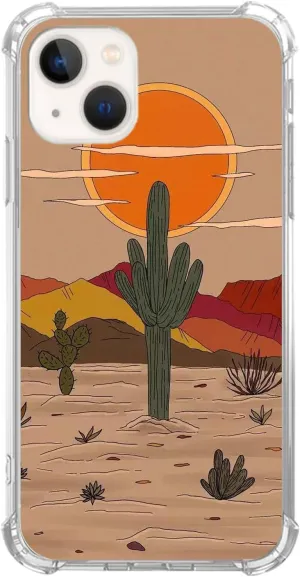 Desert Sunset Cactus Art Case Compatible with iPhone 15, Landscape Nature Case for iPhone 15, Trendy Cool Soft TPU Bumper Case Cover