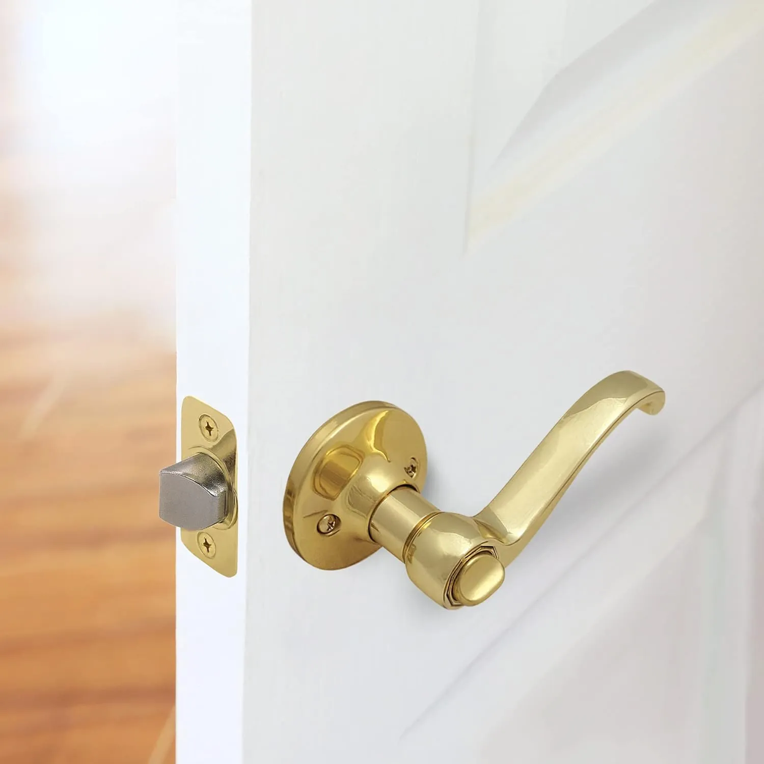 Design House 783043 Scroll Privacy Bed and Bath Door Lever Polished Brass