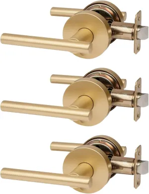 Designers Impressions Kain Design Satin Brass Privacy Euro Door Lever Hardware (Bed and Bath), 3 Pack