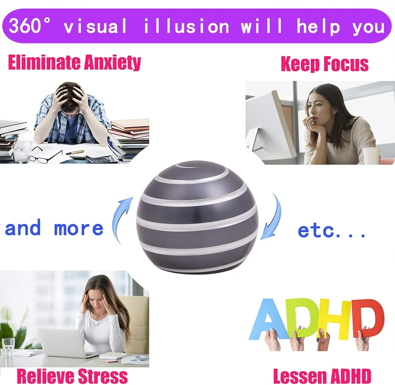 Desk-Kinetic-Toys Cool-Gadgets for Fidget: Cool-Stuff Thing Game Toy for Adult Teen Children Kid, Stress Relief Optical-Illusion Gifts for Office School Home Man Women Christmas Spinning 300 Seconds