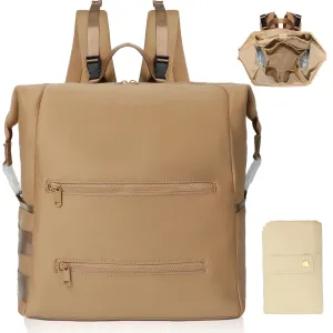 Diaper Bag Backpack,Large Neoprene Baby Bag for Boys Girls with 15 Diaper Bag Organizer,2 Insulated Pockets,Changing Pad,Stroller Straps,Brown