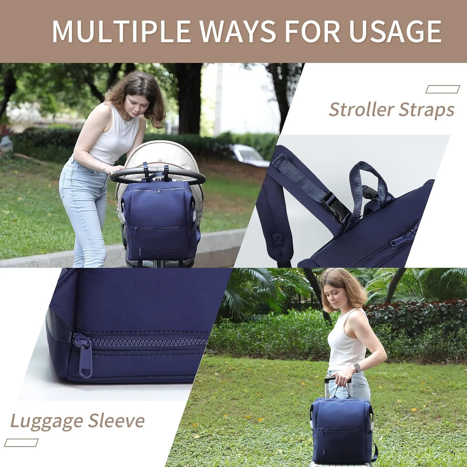 Diaper Bag Backpack,Large Neoprene Baby Bag for Boys Girls with 15 Diaper Bag Organizer,2 Insulated Pockets,Changing Pad,Stroller Straps,Navy Blue