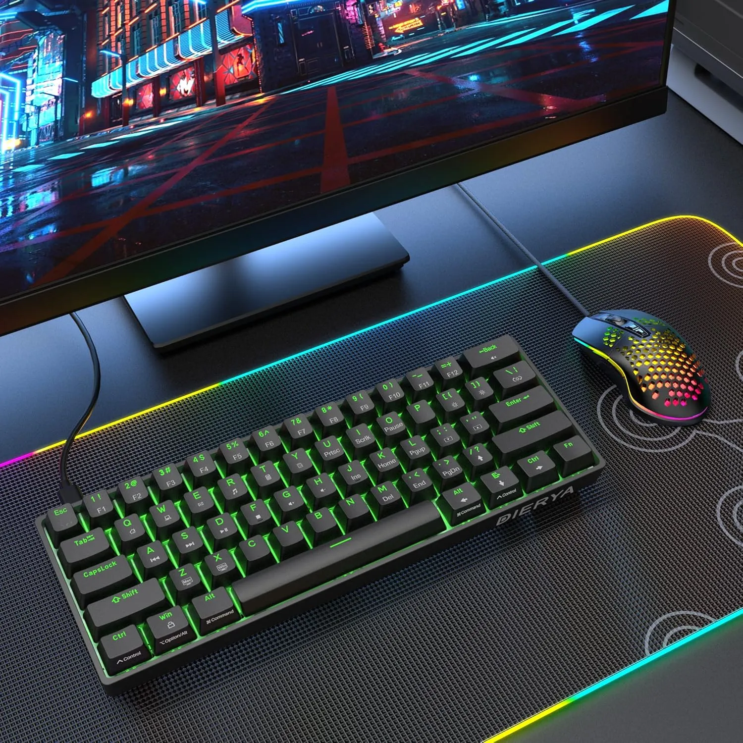 DIERYA 60% Mechanical Keyboard, DK61se Wired Gaming Keyboard with Brown Switches, LED Backlit Ultra-Compact 61 Keys Mini Office Keyboard for Windows Laptop PC Gamer Typist（Black）